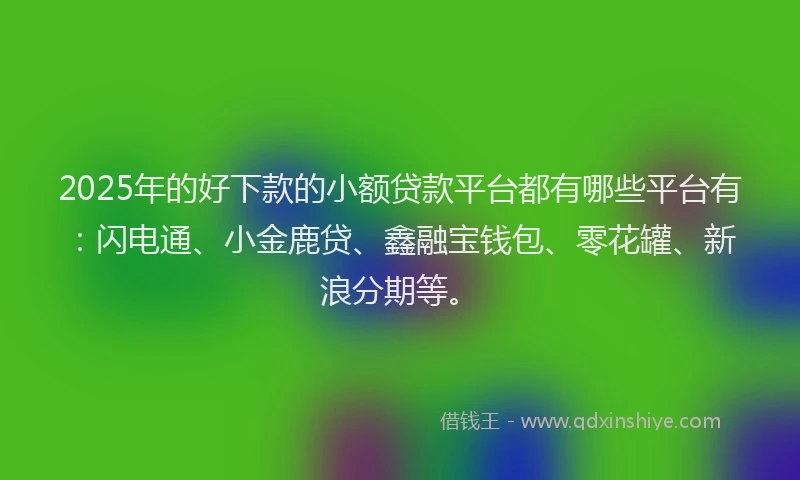 2025年的好下款的小额贷款平台都有哪些平台有：闪电通、小金鹿贷、鑫融宝钱包、零花罐、新浪分期等。