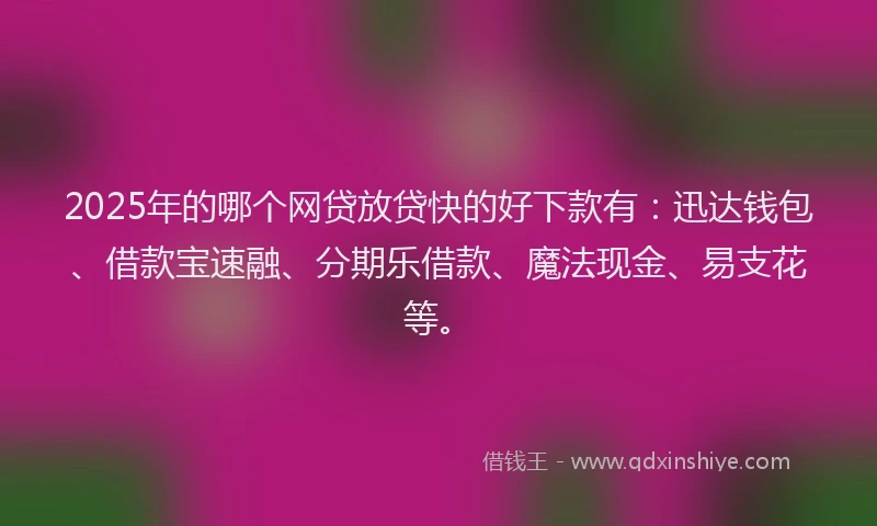 2025年的哪个网贷放贷快的好下款有：迅达钱包、借款宝速融、分期乐借款、魔法现金、易支花等。