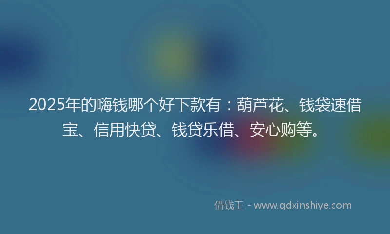 2025年的嗨钱哪个好下款有：葫芦花、钱袋速借宝、信用快贷、钱贷乐借、安心购等。