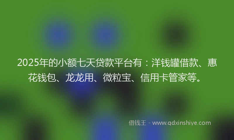 2025年的小额七天贷款平台有：洋钱罐借款、惠花钱包、龙龙用、微粒宝、信用卡管家等。