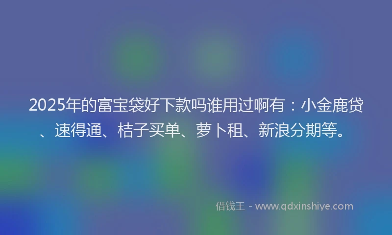2025年的富宝袋好下款吗谁用过啊有：小金鹿贷、速得通、桔子买单、萝卜租、新浪分期等。