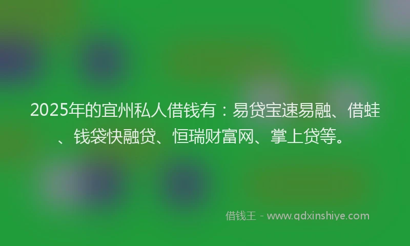 2025年的宜州私人借钱有：易贷宝速易融、借蛙、钱袋快融贷、恒瑞财富网、掌上贷等。
