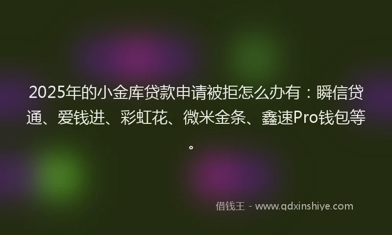 2025年的小金库贷款申请被拒怎么办有：瞬信贷通、爱钱进、彩虹花、微米金条、鑫速Pro钱包等。