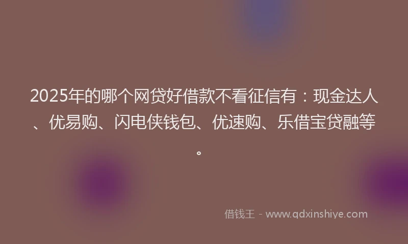 2025年的哪个网贷好借款不看征信有：现金达人、优易购、闪电侠钱包、优速购、乐借宝贷融等。