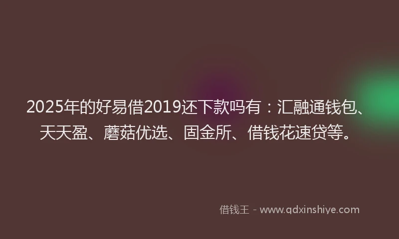 2025年的好易借2019还下款吗有：汇融通钱包、天天盈、蘑菇优选、固金所、借钱花速贷等。