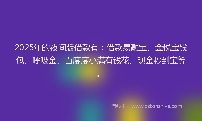 2025年的夜间版借款有：借款易融宝、金悦宝钱包、呼吸金、百度度小满有钱花、现金秒到宝等。