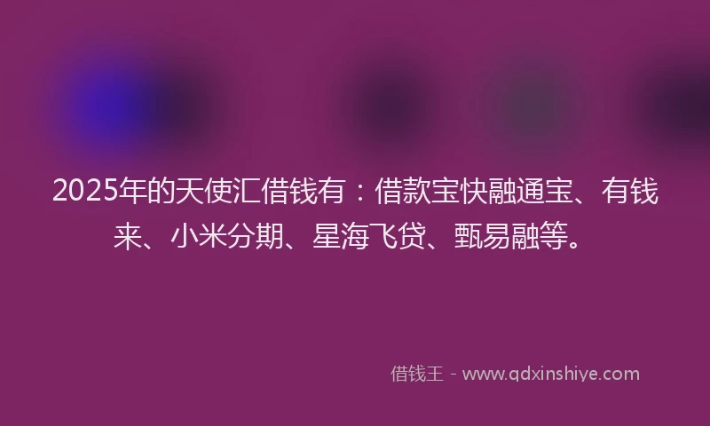 2025年的天使汇借钱有：借款宝快融通宝、有钱来、小米分期、星海飞贷、甄易融等。