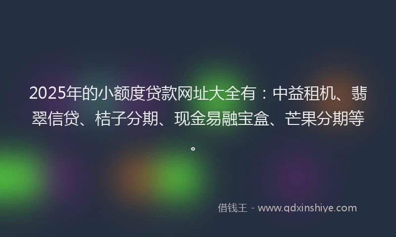 2025年的小额度贷款网址大全有：中益租机、翡翠信贷、桔子分期、现金易融宝盒、芒果分期等。
