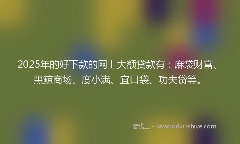 2025年的好下款的网上大额贷款有：麻袋财富、黑鲸商场、度小满、宜口袋、功夫贷等。