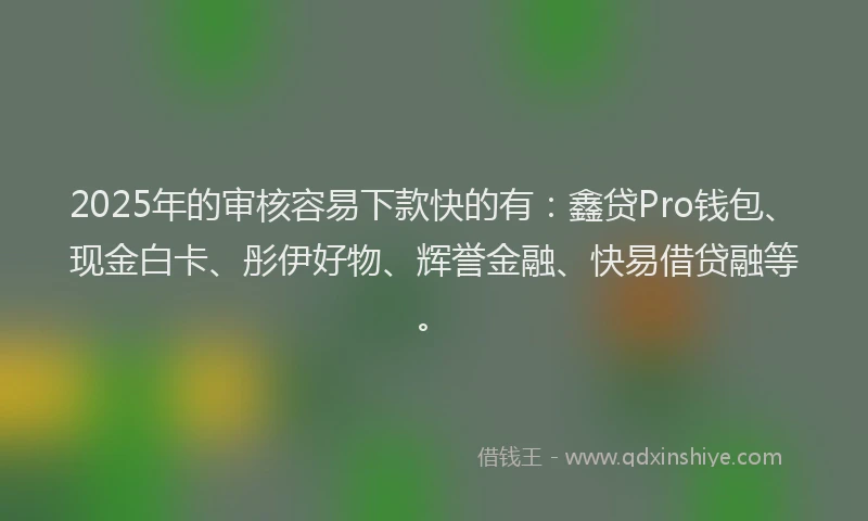 2025年的审核容易下款快的有：鑫贷Pro钱包、现金白卡、彤伊好物、辉誉金融、快易借贷融等。