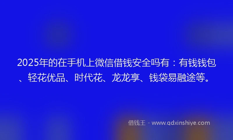 2025年的在手机上微信借钱安全吗有：有钱钱包、轻花优品、时代花、龙龙享、钱袋易融途等。
