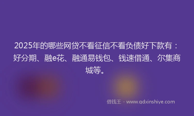 2025年的哪些网贷不看征信不看负债好下款有：好分期、融e花、融通易钱包、钱速借通、尔集商城等。