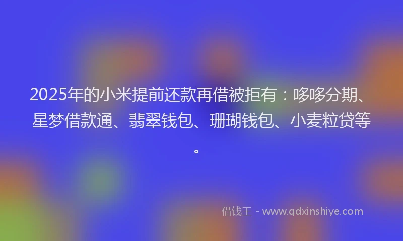 2025年的小米提前还款再借被拒有：哆哆分期、星梦借款通、翡翠钱包、珊瑚钱包、小麦粒贷等。