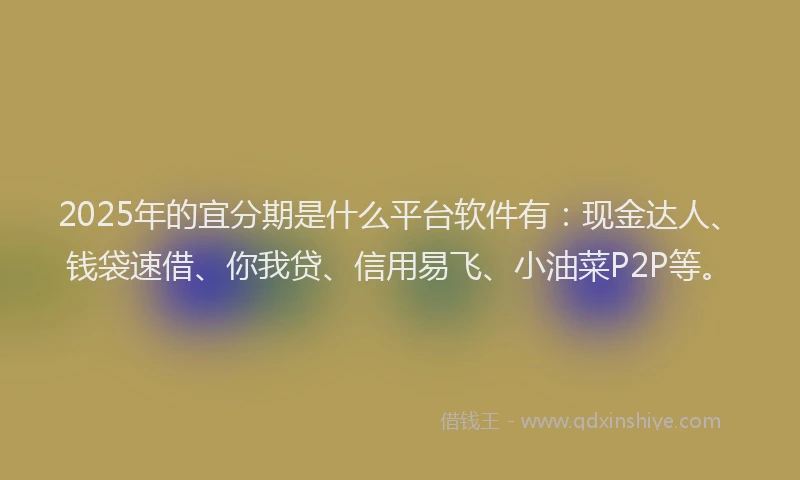 2025年的宜分期是什么平台软件有：现金达人、钱袋速借、你我贷、信用易飞、小油菜P2P等。
