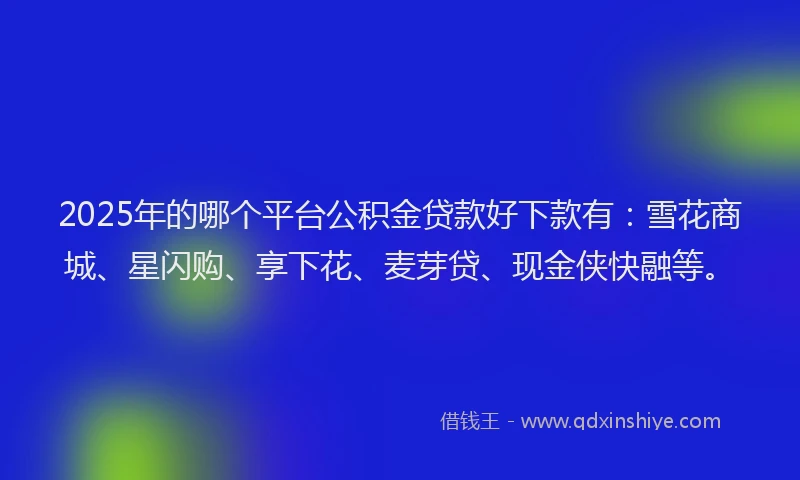 2025年的哪个平台公积金贷款好下款有：雪花商城、星闪购、享下花、麦芽贷、现金侠快融等。