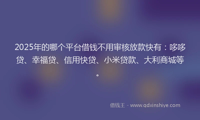 2025年的哪个平台借钱不用审核放款快有：哆哆贷、幸福贷、信用快贷、小米贷款、大利商城等。