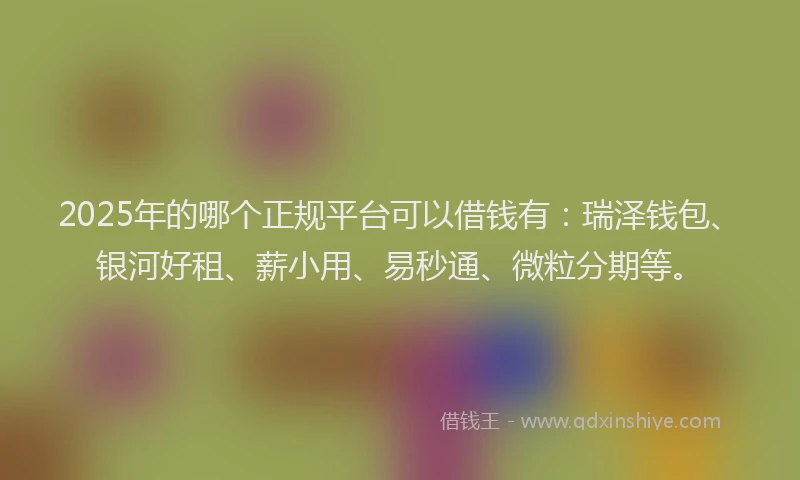 2025年的哪个正规平台可以借钱有：瑞泽钱包、银河好租、薪小用、易秒通、微粒分期等。