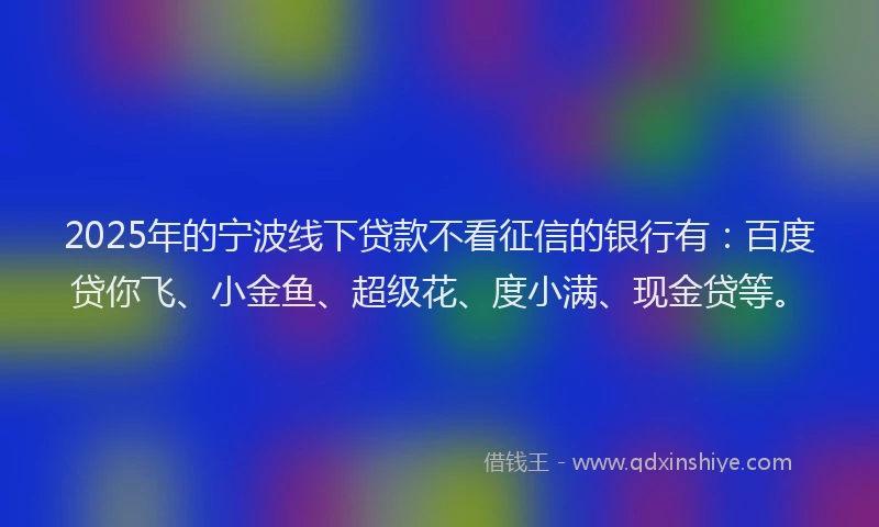 2025年的宁波线下贷款不看征信的银行有：百度贷你飞、小金鱼、超级花、度小满、现金贷等。