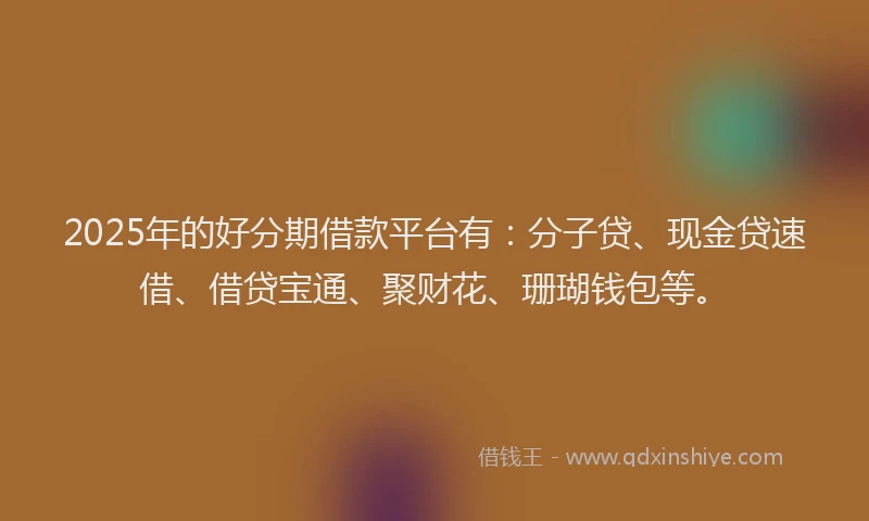2025年的好分期借款平台有：分子贷、现金贷速借、借贷宝通、聚财花、珊瑚钱包等。