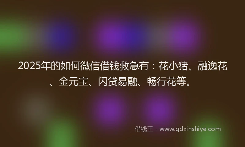 2025年的如何微信借钱救急有：花小猪、融逸花、金元宝、闪贷易融、畅行花等。