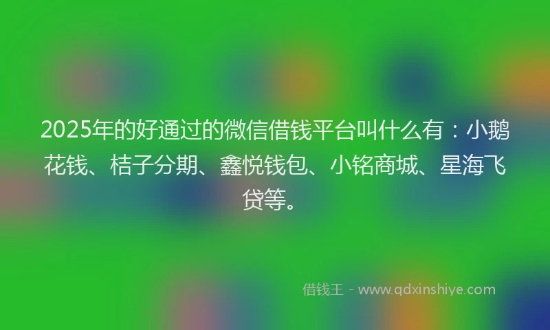 2025年的好通过的微信借钱平台叫什么有：小鹅花钱、桔子分期、鑫悦钱包、小铭商城、星海飞贷等。