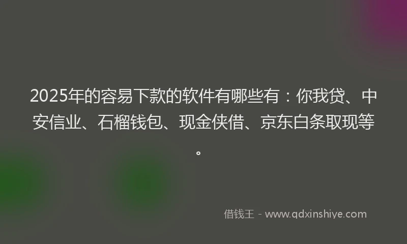 2025年的容易下款的软件有哪些有：你我贷、中安信业、石榴钱包、现金侠借、京东白条取现等。