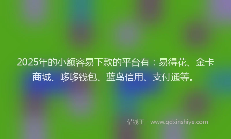 2025年的小额容易下款的平台有：易得花、金卡商城、哆哆钱包、蓝鸟信用、支付通等。