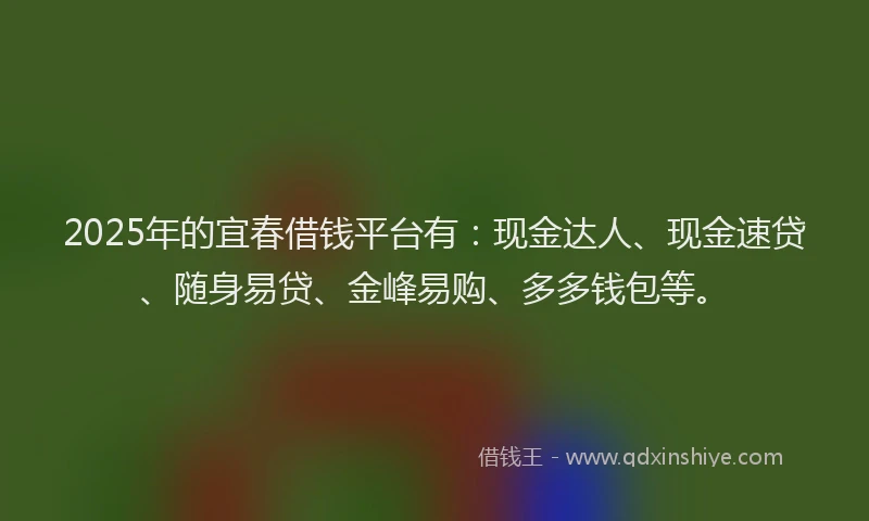 2025年的宜春借钱平台有：现金达人、现金速贷、随身易贷、金峰易购、多多钱包等。