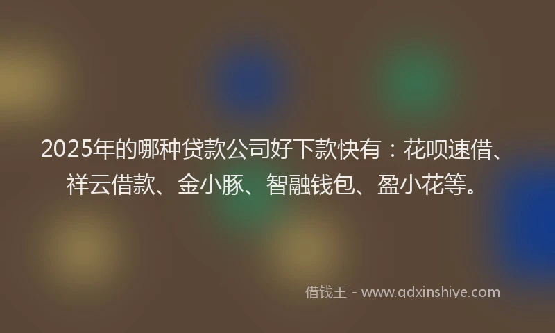 2025年的哪种贷款公司好下款快有：花呗速借、祥云借款、金小豚、智融钱包、盈小花等。