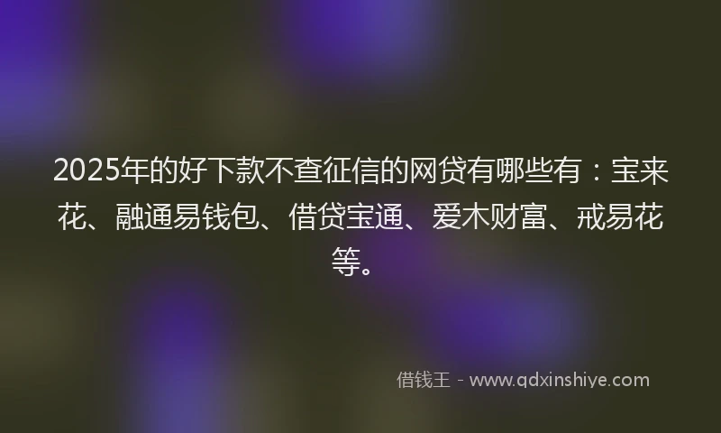 2025年的好下款不查征信的网贷有哪些有：宝来花、融通易钱包、借贷宝通、爱木财富、戒易花等。