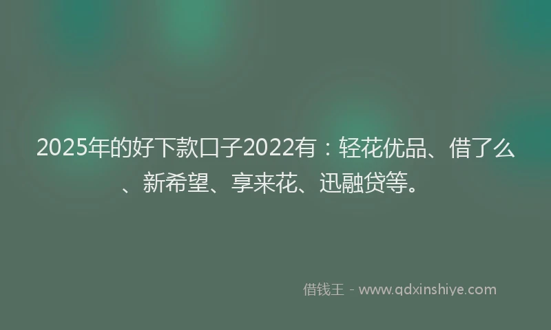 2025年的好下款口子2022有：轻花优品、借了么、新希望、享来花、迅融贷等。