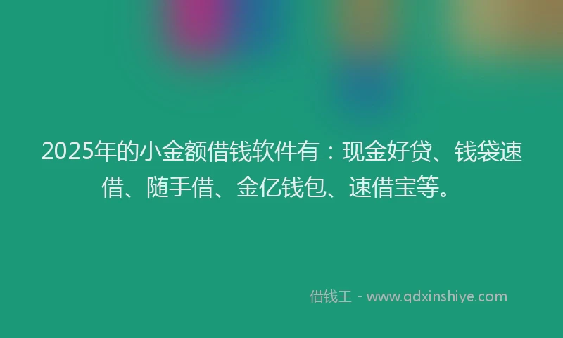 2025年的小金额借钱软件有：现金好贷、钱袋速借、随手借、金亿钱包、速借宝等。