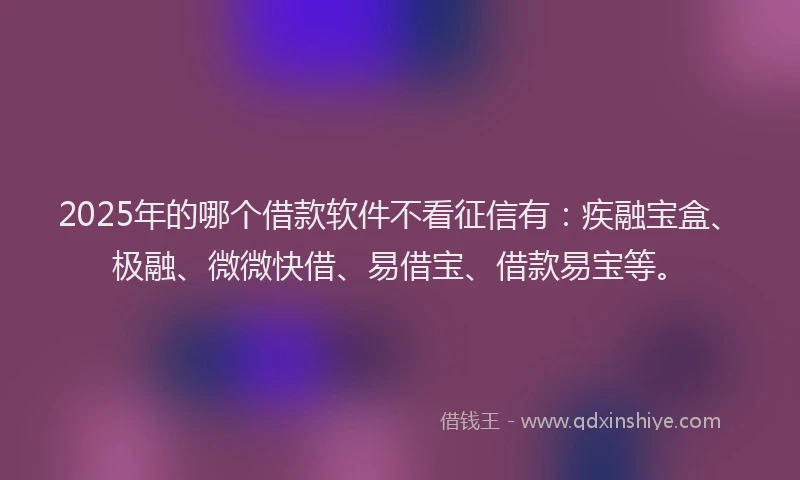 2025年的哪个借款软件不看征信有：疾融宝盒、极融、微微快借、易借宝、借款易宝等。