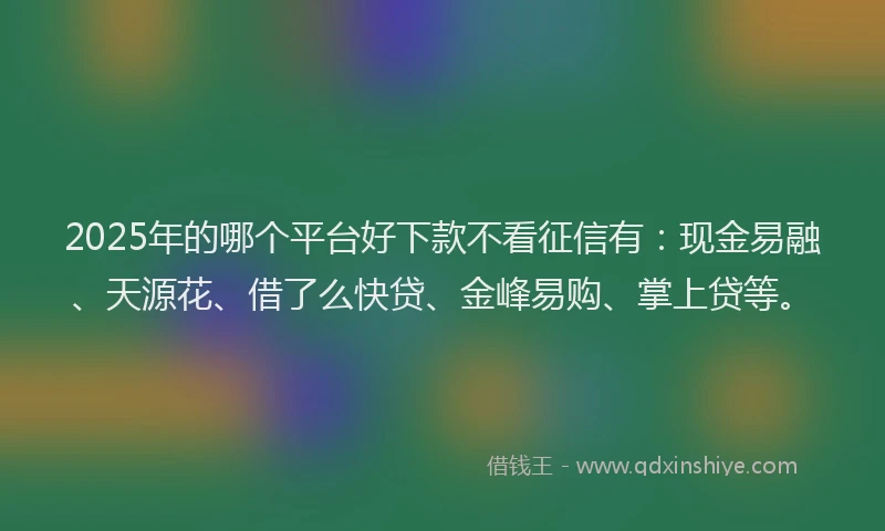 2025年的哪个平台好下款不看征信有：现金易融、天源花、借了么快贷、金峰易购、掌上贷等。
