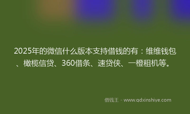 2025年的微信什么版本支持借钱的有：维维钱包、橄榄信贷、360借条、速贷侠、一橙租机等。