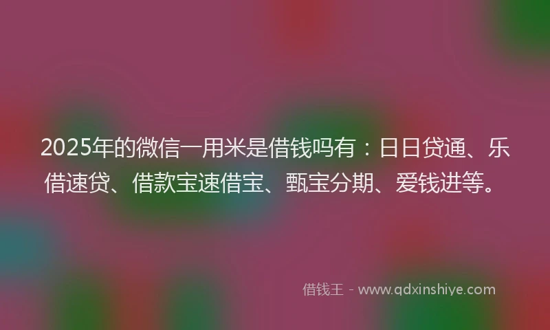 2025年的微信一用米是借钱吗有:日日贷通、乐借速贷、借款宝速借宝、甄宝分期、爱钱进等。