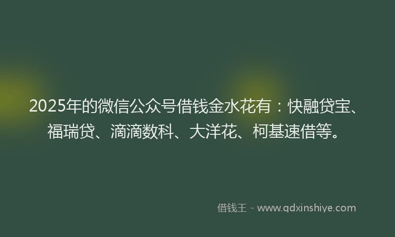 2025年的微信公众号借钱金水花有：快融贷宝、福瑞贷、滴滴数科、大洋花、柯基速借等。