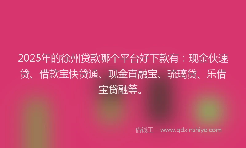 2025年的徐州贷款哪个平台好下款有：现金侠速贷、借款宝快贷通、现金直融宝、琉璃贷、乐借宝贷融等。