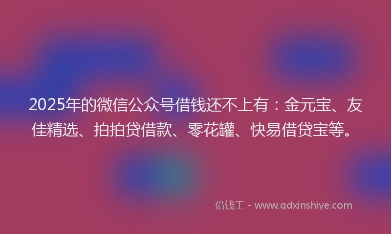 2025年的微信公众号借钱还不上有：金元宝、友佳精选、拍拍贷借款、零花罐、快易借贷宝等。