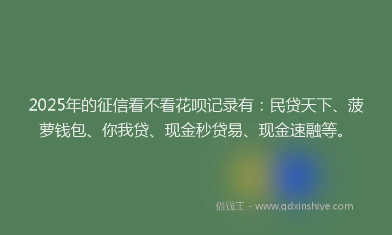 2025年的征信看不看花呗记录有：民贷天下、菠萝钱包、你我贷、现金秒贷易、现金速融等。