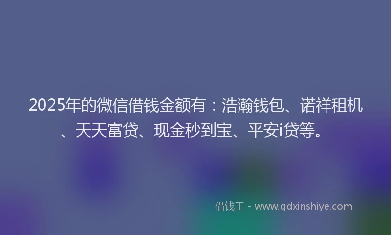 2025年的微信借钱金额有：浩瀚钱包、诺祥租机、天天富贷、现金秒到宝、平安i贷等。