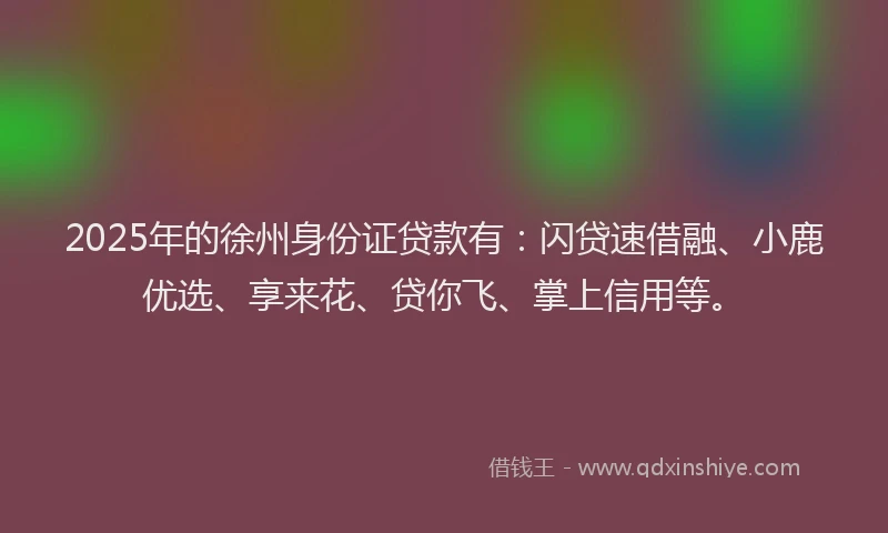 2025年的徐州身份证贷款有：闪贷速借融、小鹿优选、享来花、贷你飞、掌上信用等。