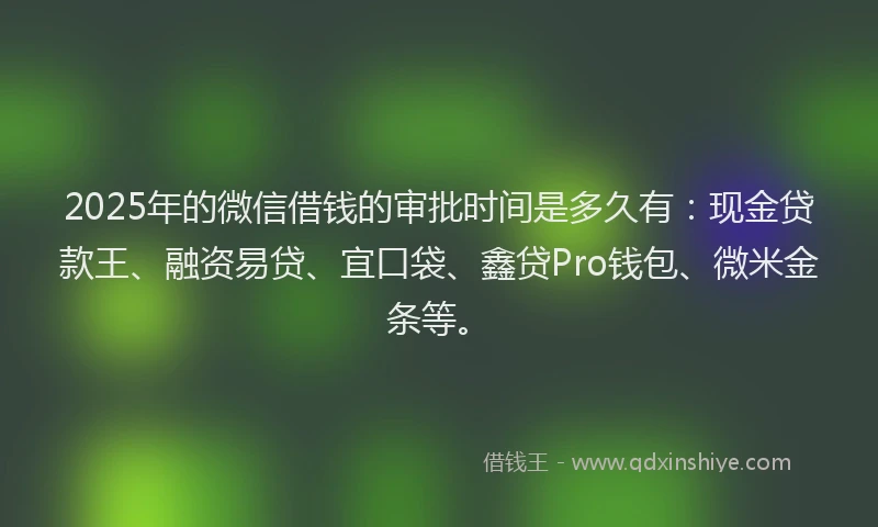 2025年的微信借钱的审批时间是多久有:现金贷款王、融资易贷、宜口袋、鑫贷Pro钱包、微米金条等。