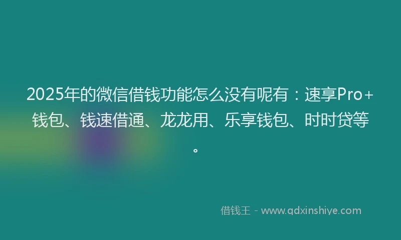 2025年的微信借钱功能怎么没有呢有：速享Pro+钱包、钱速借通、龙龙用、乐享钱包、时时贷等。