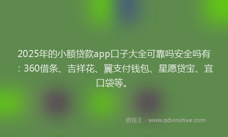 2025年的小额贷款app口子大全可靠吗安全吗有：360借条、吉祥花、翼支付钱包、星愿贷宝、宜口袋等。