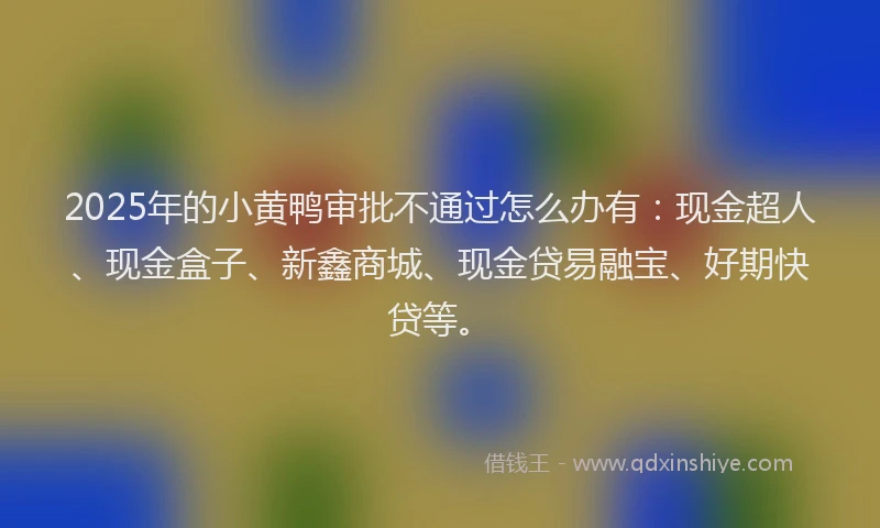 2025年的小黄鸭审批不通过怎么办有：现金超人、现金盒子、新鑫商城、现金贷易融宝、好期快贷等。