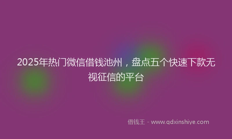 2025年热门微信借钱池州，盘点五个快速下款无视征信的平台