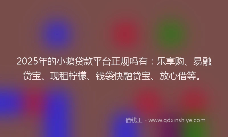 2025年的小鹅贷款平台正规吗有：乐享购、易融贷宝、现租柠檬、钱袋快融贷宝、放心借等。