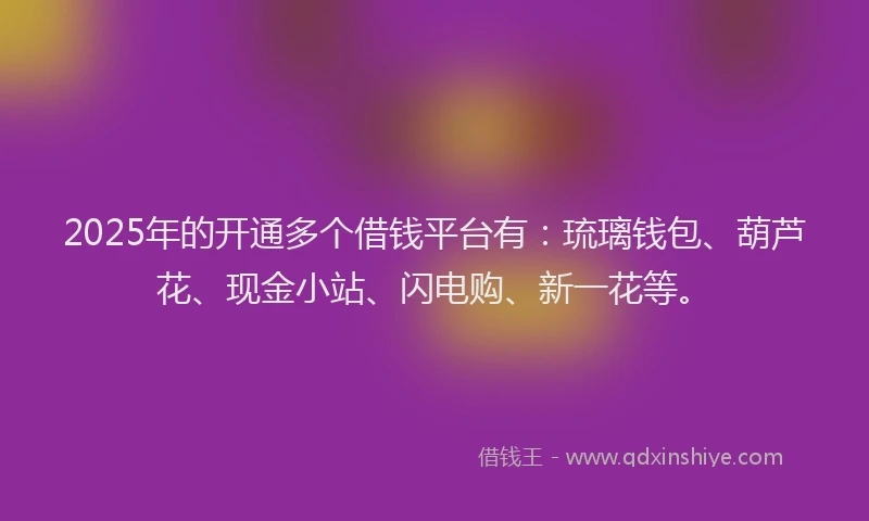 2025年的开通多个借钱平台有：琉璃钱包、葫芦花、现金小站、闪电购、新一花等。