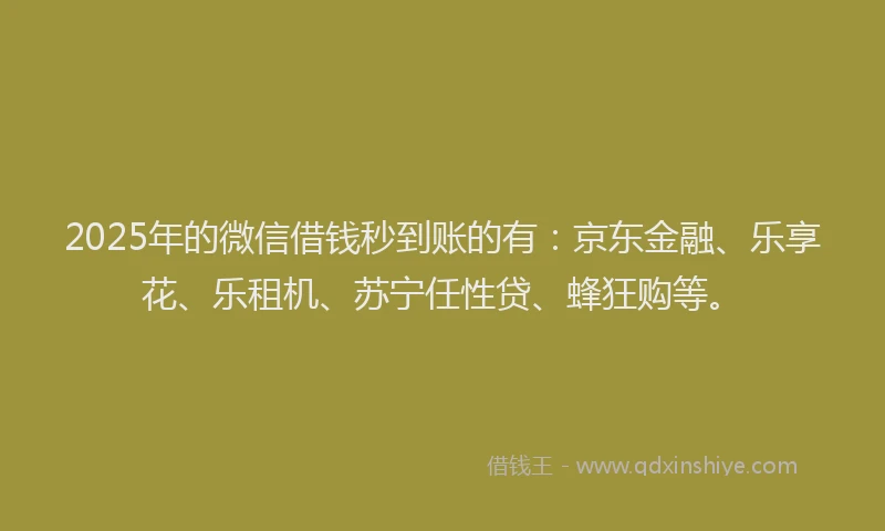 2025年的微信借钱秒到账的有：京东金融、乐享花、乐租机、苏宁任性贷、蜂狂购等。